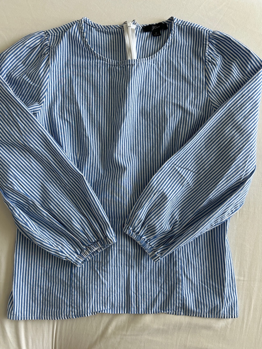 J. Crew Blue and White Striped Long-Sleeve Blouse
